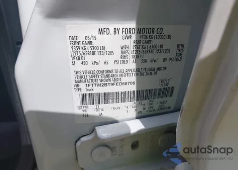 2015 Ford F-250 Xlt из США, поврежденный, VIN 1FT7W2BT9FED68706